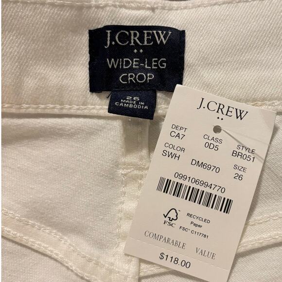 J Crew Women's 26 Jeans Wide Leg Crop High Rise Stretch Denim White Raw Hem - Picture 5 of 11